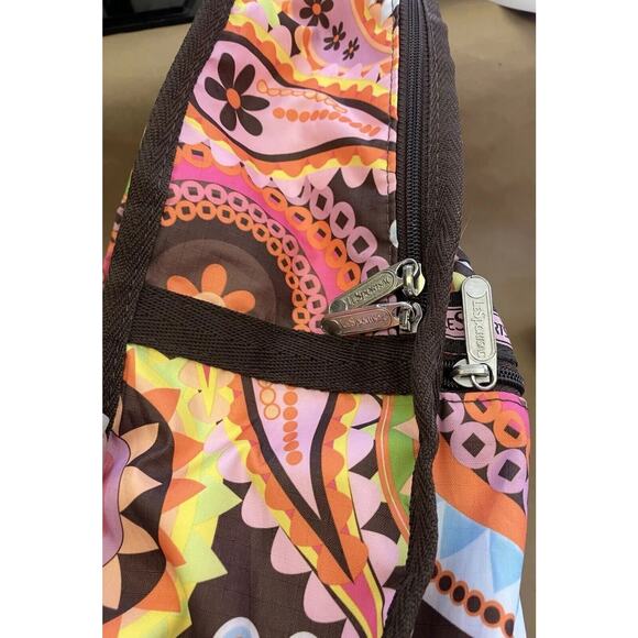 LE SPORTSAC x TOKIDOKI Backpack FLOWER SPRONG Geometric Floral Brown Pink RARE
